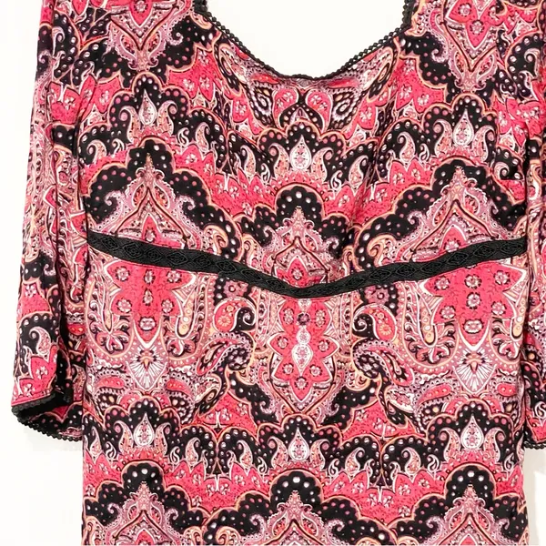 Free People Size 10 Pink‎ Paisley Crotchet Trim Floral Tunic Dress - Image 2