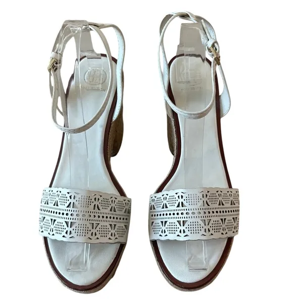 Tory Burch Roselle Platform Espadrille Wedges‎ White Leather 10 - Image 2