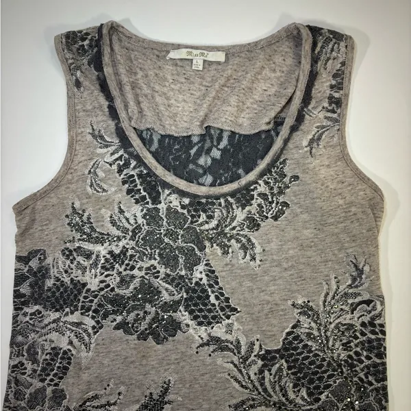 Miss Me Gray Floral Lace Tank Top - Image 8