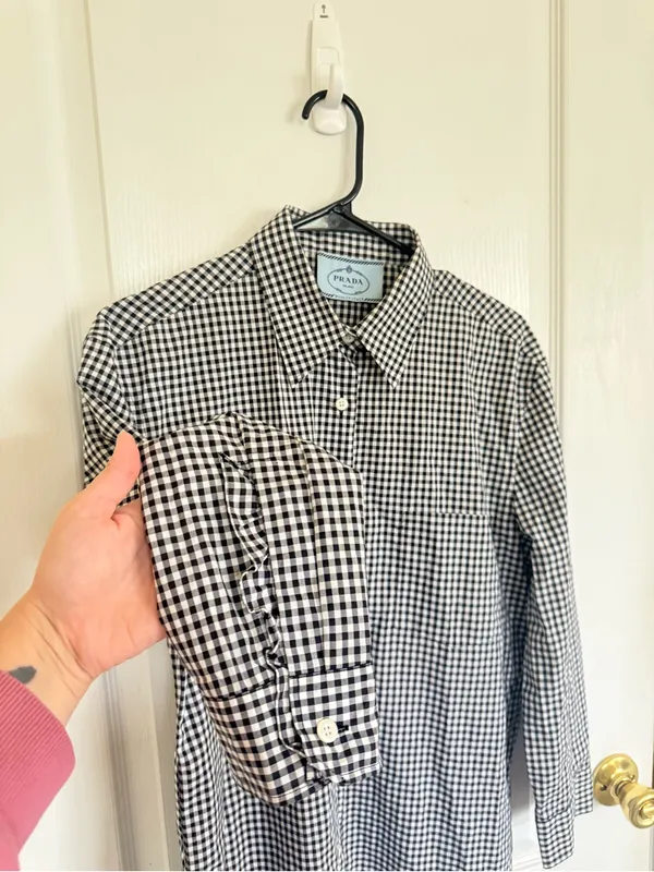 Prada Fall 2013 Gingham Black & White Shirt Dress - Image 4