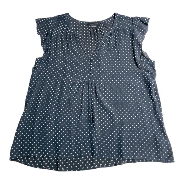 Sanctuary Paloma Polka Dot Blouse XL Navy Flutter Sleeve Split Neck Top - Image 7