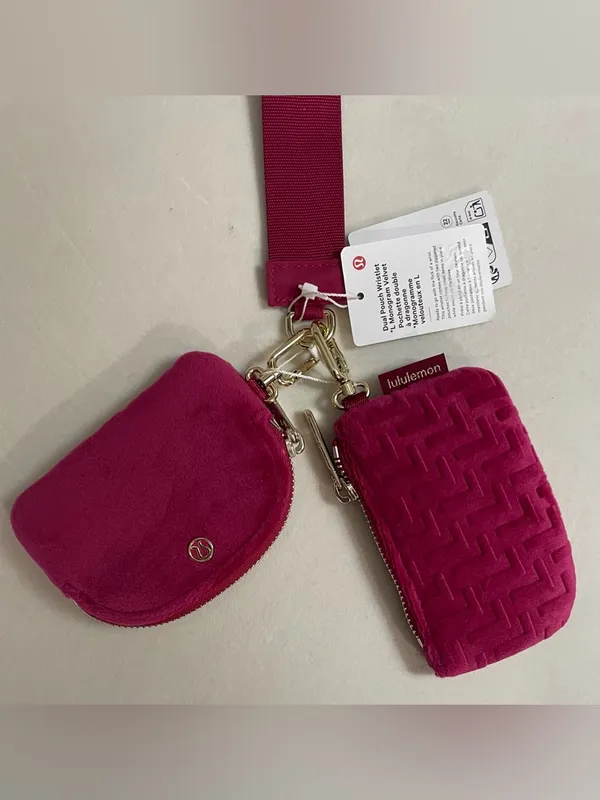 Lululemon NWT Dual Pouch Wristlet Keychain Strap L Monogram Velvet Pink - Image 8