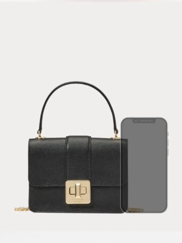 kate spade Phoebe Black Leather Mini Flap Crossbody with Turnlock Closure - Image 4