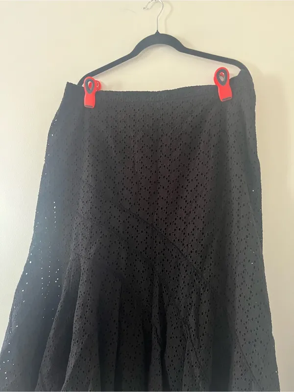 100% Cotton Black Eyelet Midi Skirt XL Romantic Cottagecore Modest Flowy Capsule - Image 2
