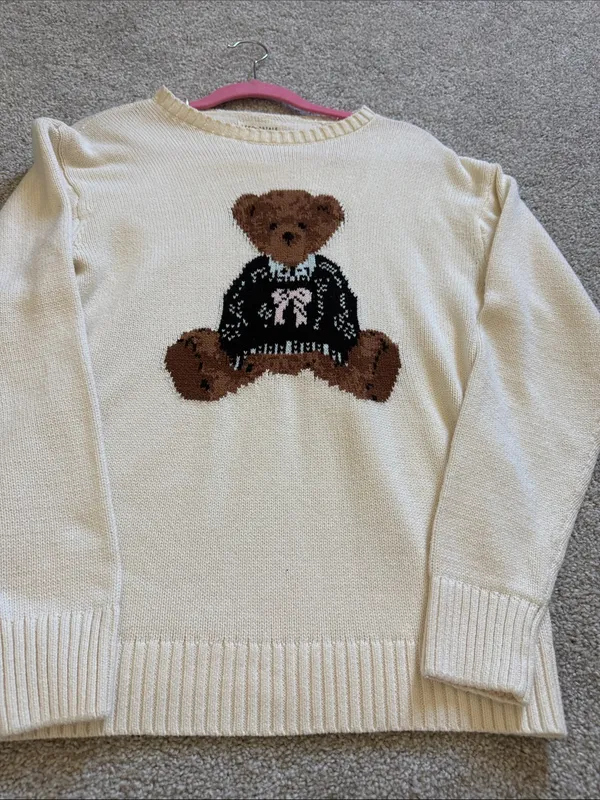 Aeropostale Cream Knit Sweater with Teddy Bear - Image 4