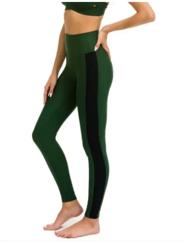Aviator Nation High Rise Leggings Forest Green Black Stripes Small - Image 2