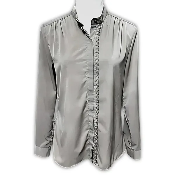 Banana Republic Olive Green Classic Embroidered Button Up Blouse Office Ready - Image 2