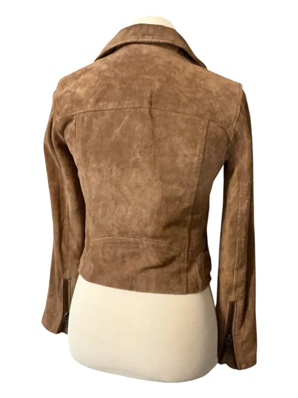 BLANKNYC Genuine Suede Leather Moto Jacket Tan Brown XS Belted Biker - Image 2