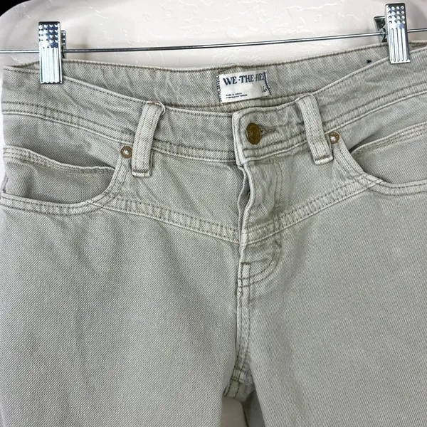 Free People We The Free Western Yoke Sage Green Low Rise Straight Denim Jeans - Image 4