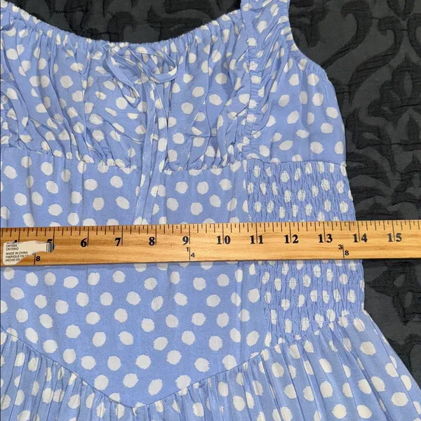 Aerie blue white smocked maxi dress bohemian cottagecore polka dot pattern med - Image 4