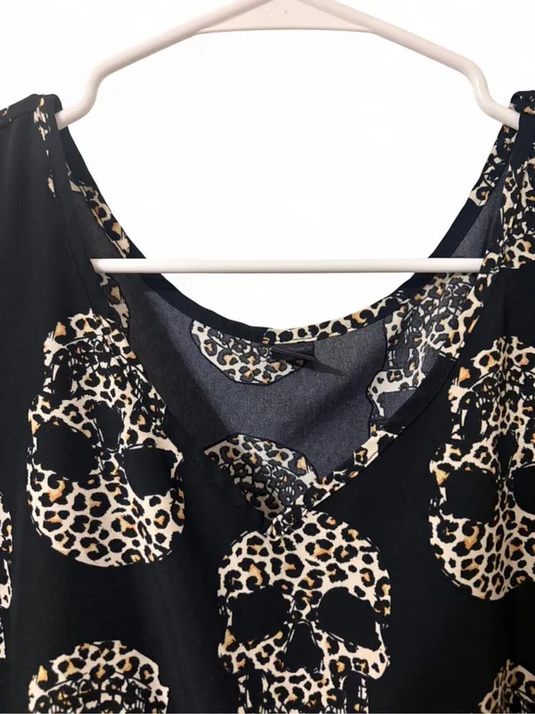 Emory Rose Black Skull-Print V-Neck Babydoll Dress/Top Sz M - Image 7