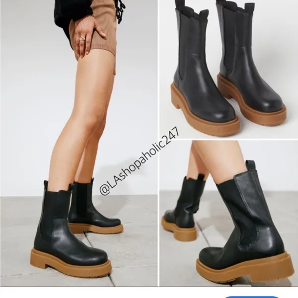 H&M black platform chunky mid calf boots size 5.5 - Image 8