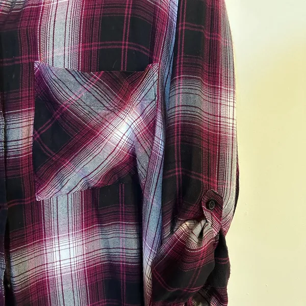 Express Button Front Plaid Flannel Shirt - Image 4