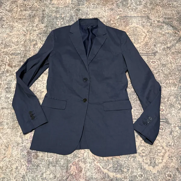 Theory Classic Blazer Navy Blue Linen Blend Size 4 - Image 4