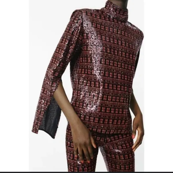 high collar long sleeve sequin top - Image 6