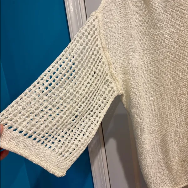 POL open knit crochet top hoodie oversized cream M - Image 2