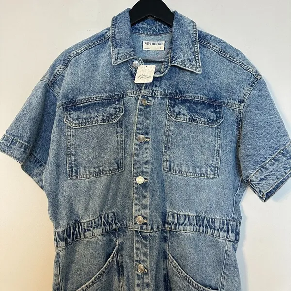 FREE PEOPLE x We The Free Marci Cuffed Shortall in Wash Marrakesh Size Large NWT - Image 5