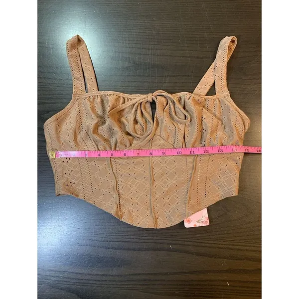 Coquette Babydoll Retro Eyelet‎ Crop Top Large Brown Sexy Keyhole Tie Fun Shein - Image 15
