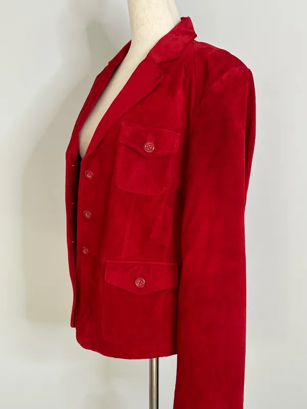 Preston & York Vintage Cherry Red Suede Leather Blazer size Large - Image 6