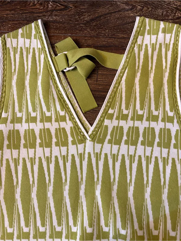 Diane von Furstenberg Reilly Dress Womens S Chartreuse Fringe Geometric - Image 8
