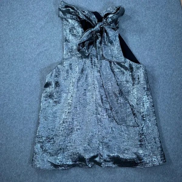 Do + Be Metallic Silver Halter Neck Bow Blouse Size Small Party Sleeveless - Image 9