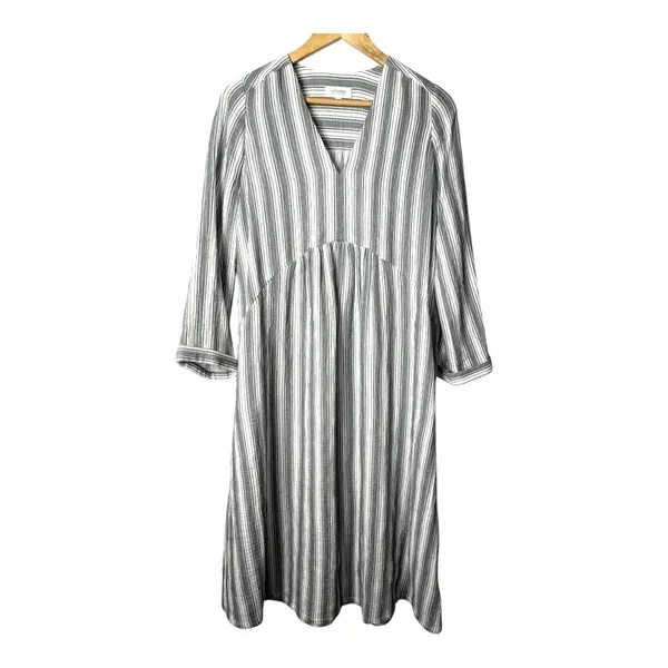 Haven Well Within Midi Dress Womens XS Green Striped V-Neck Cotton Gauze Casual - Image 4