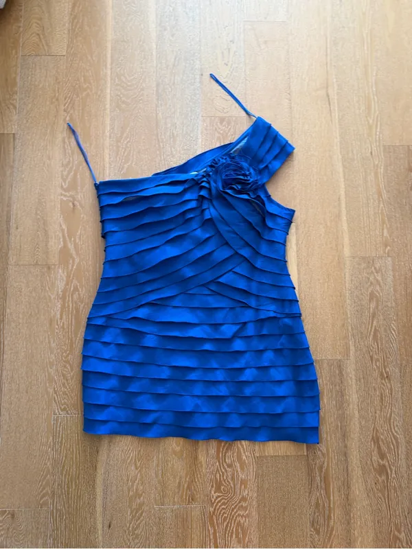 Jovani Navy Blue One-Shoulder Dress asymmetrical used - Image 4