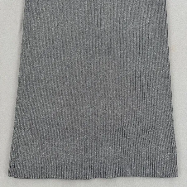 H&M Silver Metallic Ribbed Knit Midi Skirt L Stretch Pull On Party Holiday Rave - Image 2