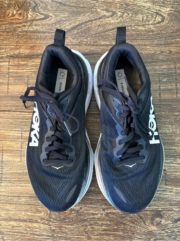 Hoka Bondi 8 Running Shoes Womens 7D Black White Max Cushion Wide - Image 2