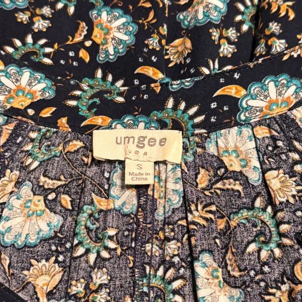 Umgee Floral Maxi Dress Boho V Neck‎ Long Sleeve Print Women Size Small - Image 4