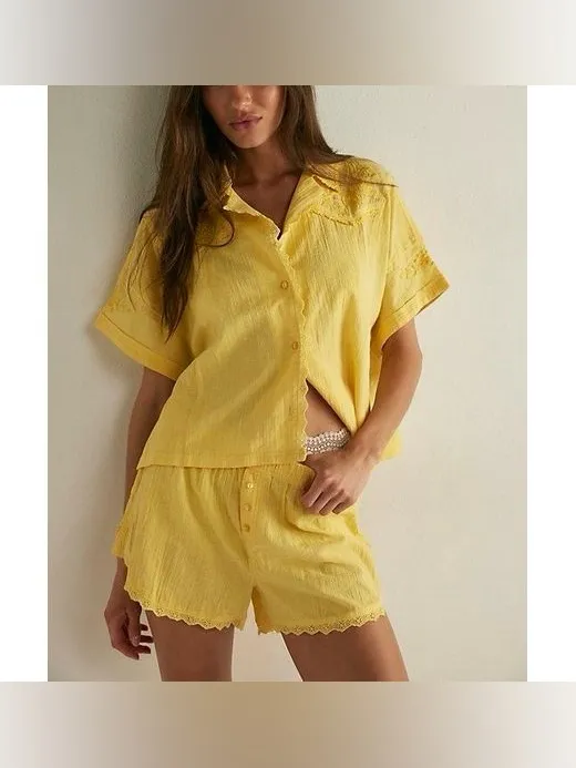 NWT Free People FP Intimately Good Intentions PJ Set - lemon drop yellow - XS - Image 3