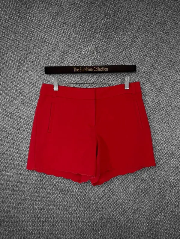 Women’s Red Scalloped Hem Cotton Blend Shorts - Image 3