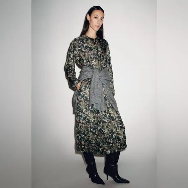NWT Zara Chic Floral Long Sleeve Dress Midi/Maxi Side Pockets dress Size S - Image 4