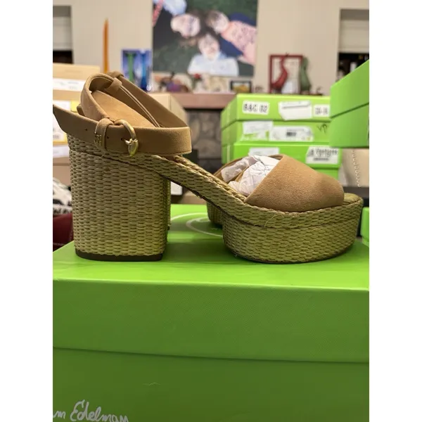 New Womens Sam Edelman Immie Ankle Strap Sand Suede Heeled Sandals‎ Size 10 M - Image 3