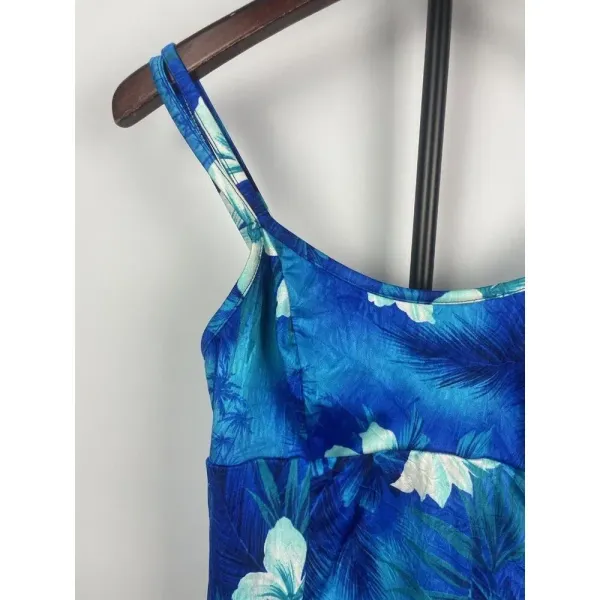 Vintage MAINSTREAM Blue Tropical Floral‎ One Piece Swimsuit Dress Size 10 - Image 2