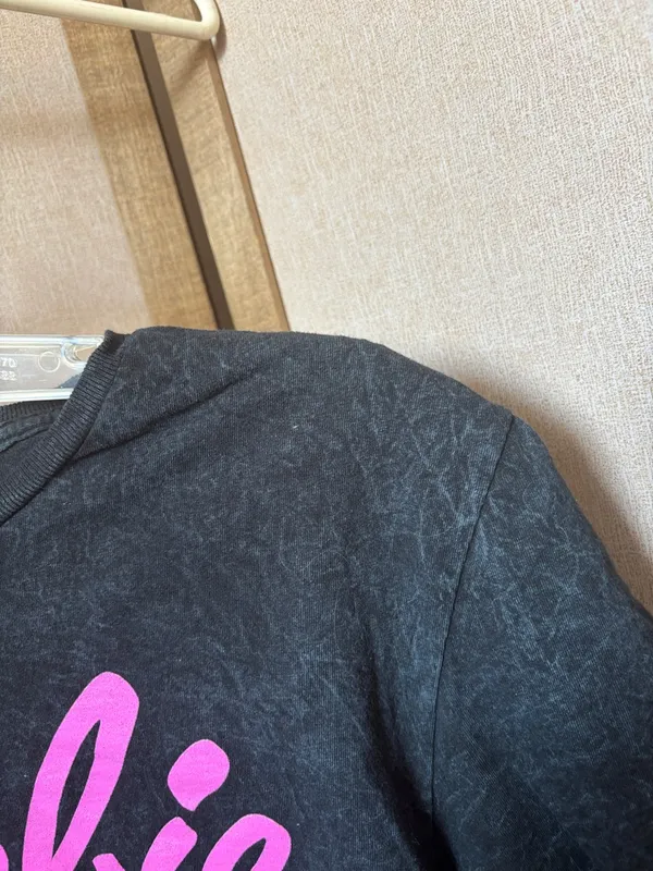 Barbie Black Tee with Bright Pink Logo Small - Image 2