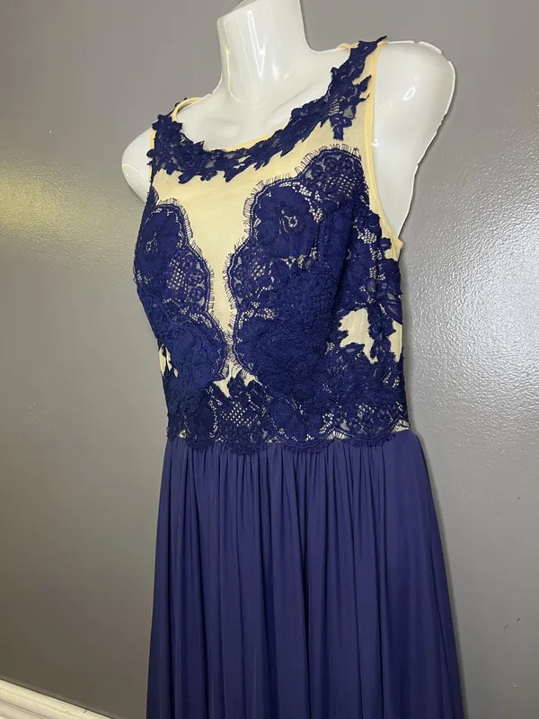 Sherri Hill Dress Womens 8 Blue Lace Illusion Bodice Open Back Maxi Formal Prom - Image 9