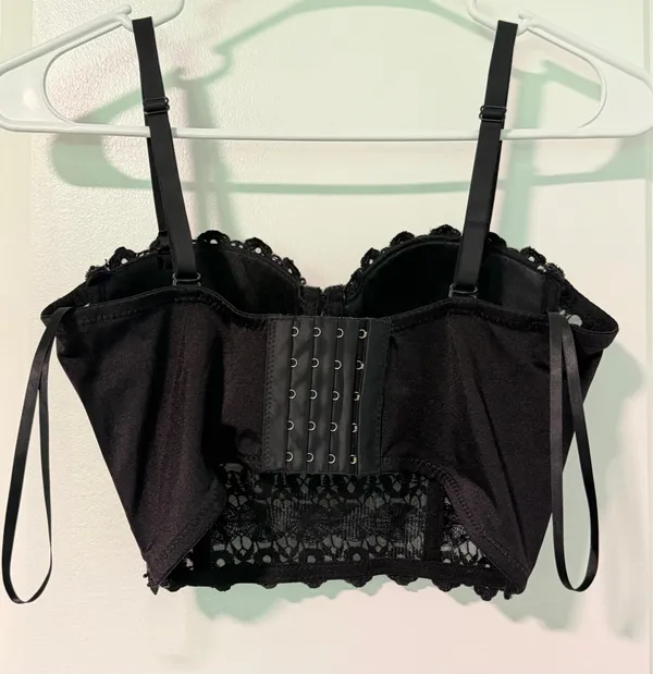Windsor Black Lace Bustier Bralette w/Pink Bow - Image 3