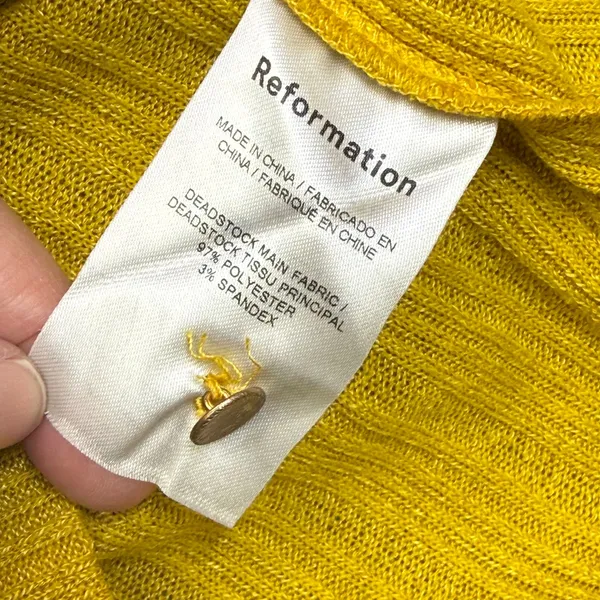 Reformation Ribbed Maxi Dress Mustard Yellow Keyhole Cutout Sleeveless Size M - Image 9