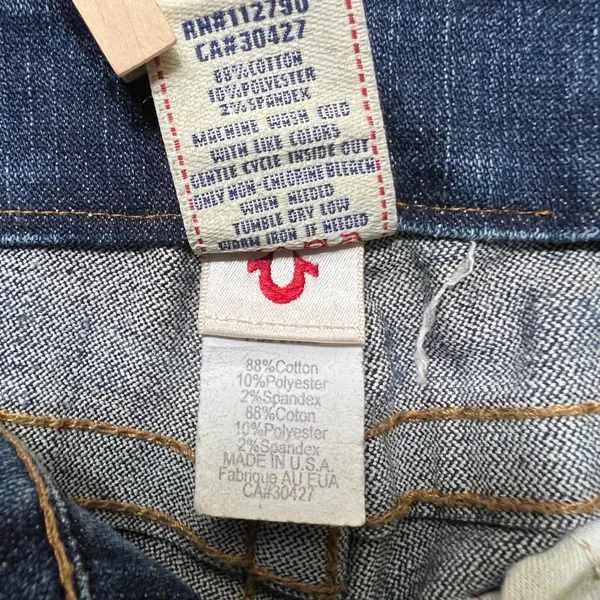 True Religion Bootcut Jeans Dark Wash Distressed Denim USA Made Size 29 Altered‎ - Image 9