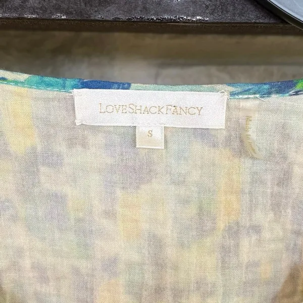 Love Shack Fancy 100% Cotton Blue Yellow Audette Floral Mini Dress Size Small - Image 3