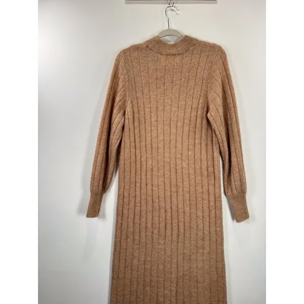 Selected Femme Sweater Dress Brown Glowie Midi Ribbed Knit Long Sleeve Medium - Image 9
