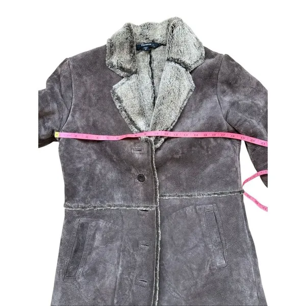 Express Y2K Vintage Genuine Suede and Shearling Brown Penny Lane Coat Medium - Image 3