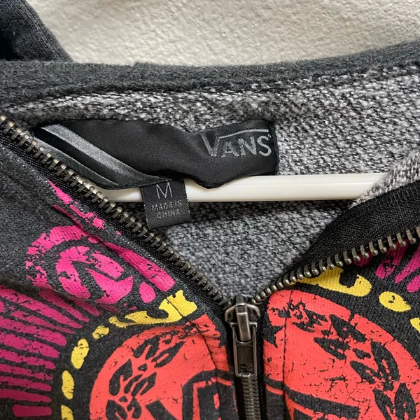 Vans Charcoal Gray Zip Up Hoodie With Vintage Logo Women’s Medium - Image 2