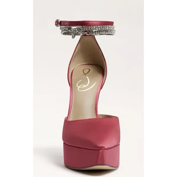 Sam Edelman Andie Pumps Pink Satin Embellished Platform Heel Display Size 8.5‎ - Image 2