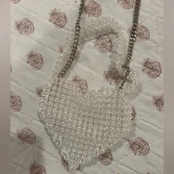 Handmade Clear Beaded Heart mini purse - Image 3