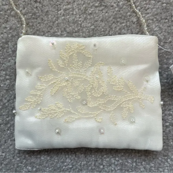 Vtg Moyna Small Beaded Lace Shoulder Bag Crossbody Purse Evening Bride Wedding - Image 2