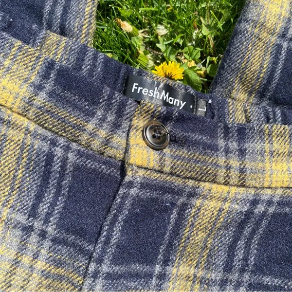Heavy Navy Blue Plaid Pants Size L - Image 2