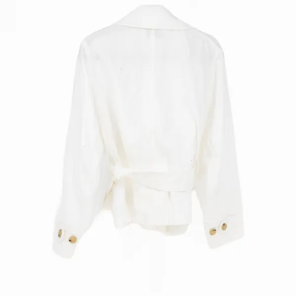 Vince Women's Cotton Cropped Casual Belted Blazer Jacket White Medium - Image 4