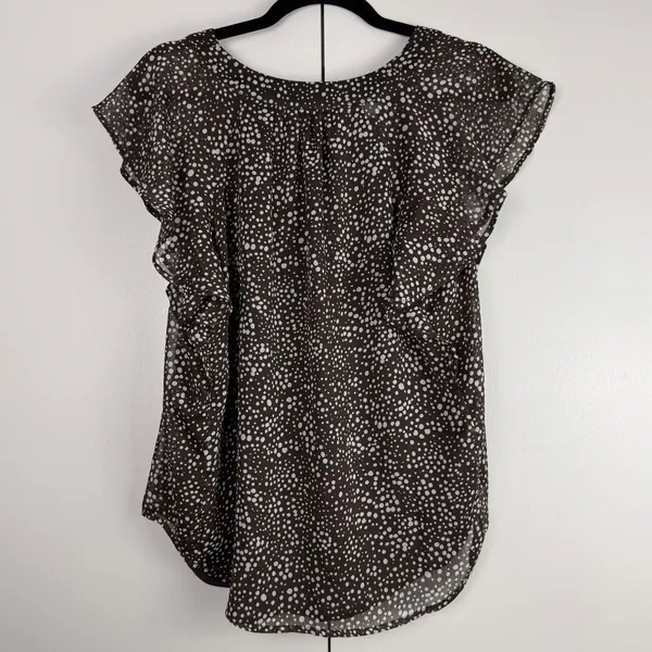 Loft Brown White‎ Polka Dot Flutter Sleeve V-Neck Blouse Top 761461 Womens Med - Image 2